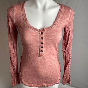 Free People rusty peach fitted long sleeve henley top